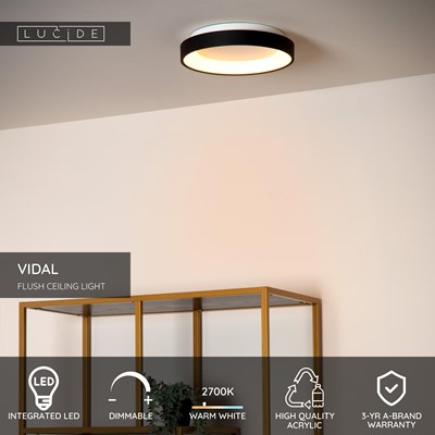 Lucide VIDAL - Flush ceiling light - Ø 28 cm - LED Dim. - 1x20W 2700K - Black